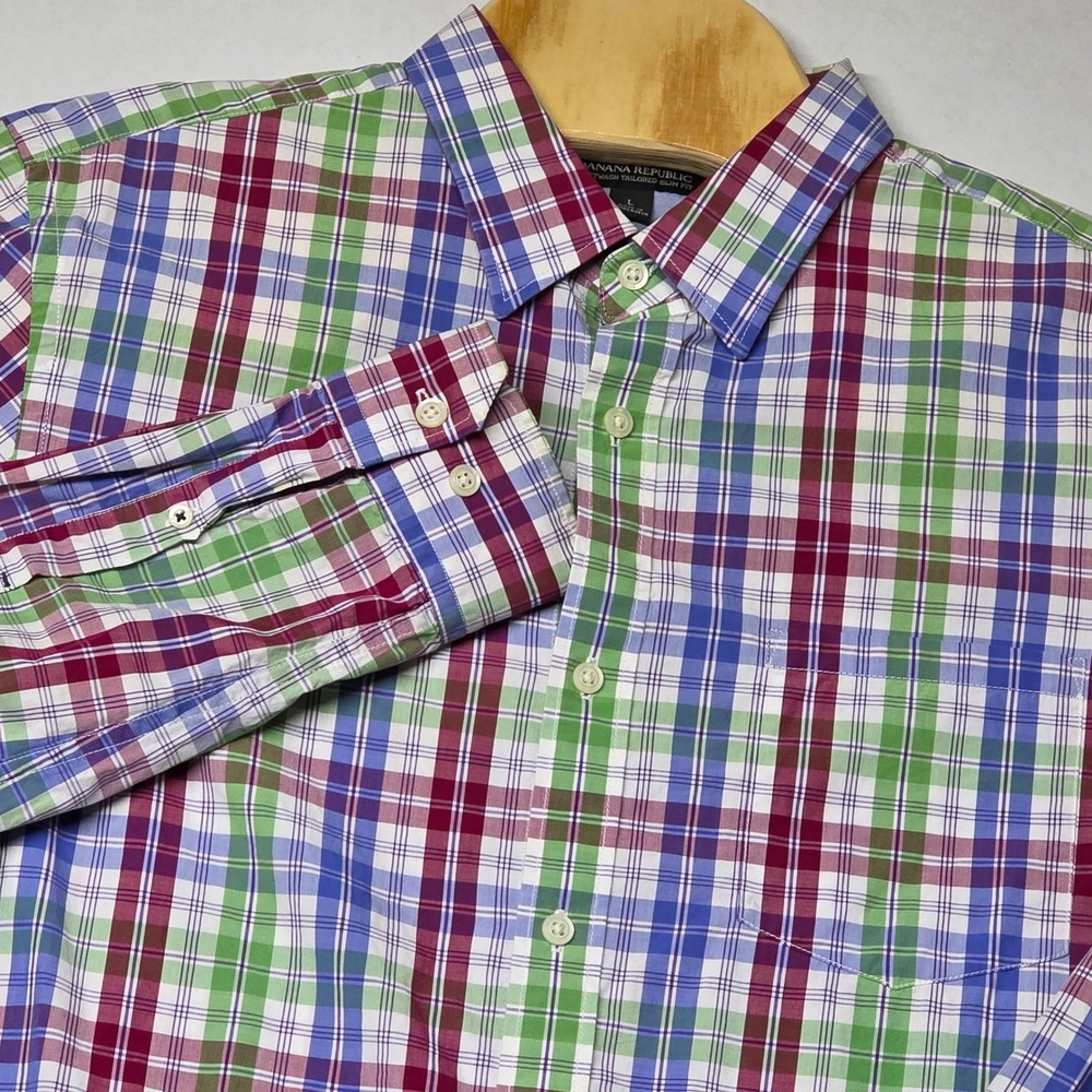 Banana Republic Softwash Tailored Slim Fit Plaid Button Down Shirt L